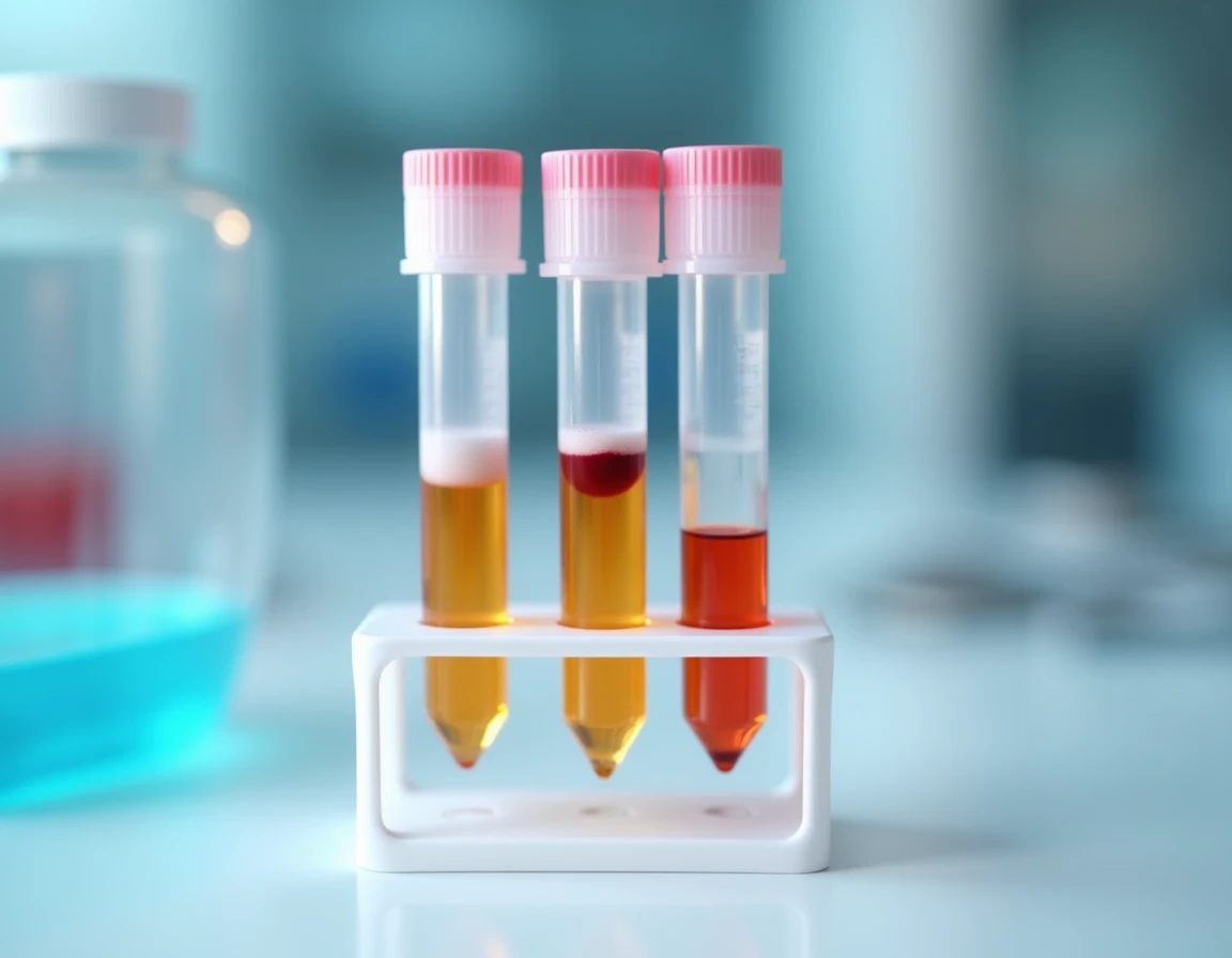 Comparaison de tubes de prise de sang montrant un sérum opalescent laiteux versus un sérum normal clair en laboratoire