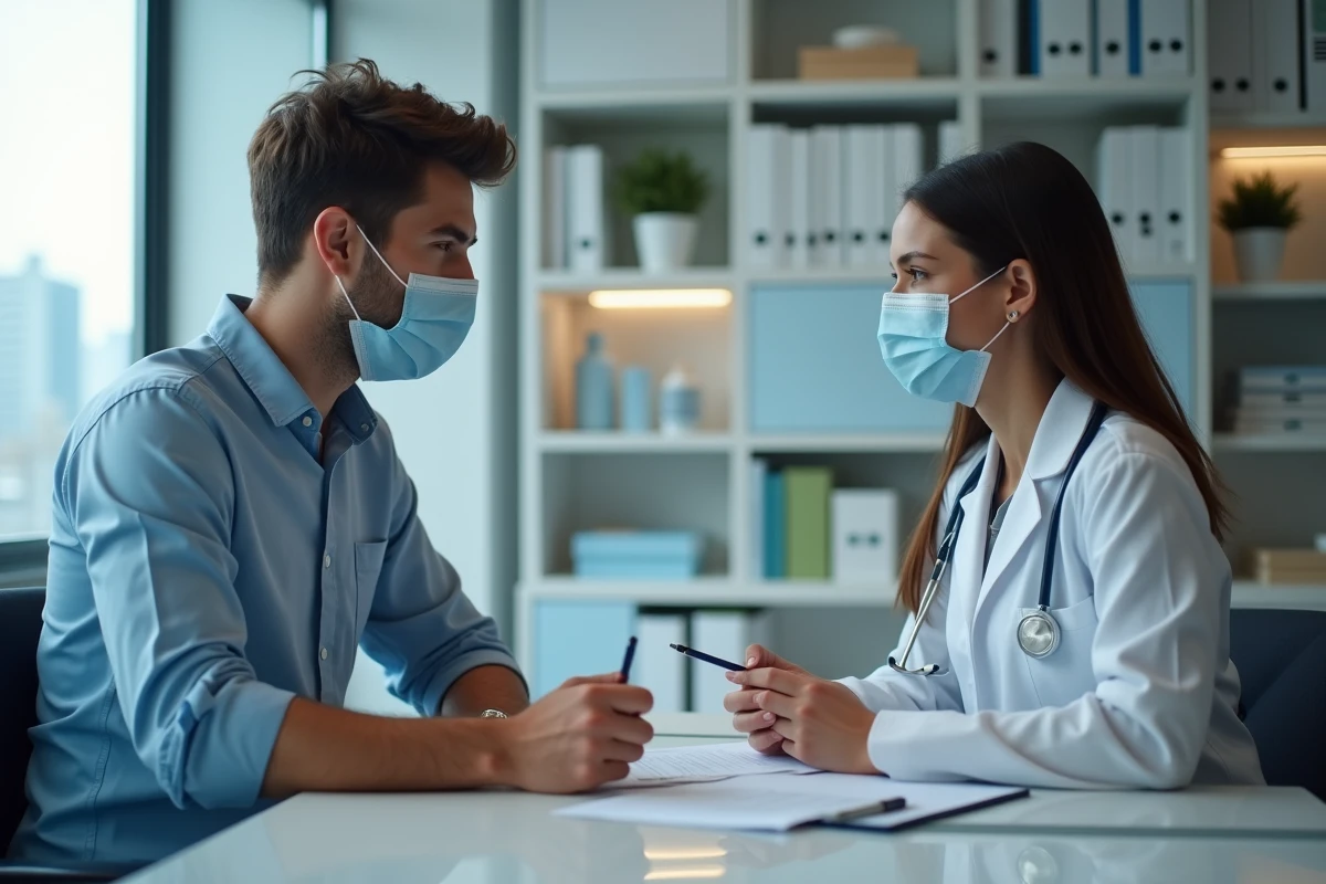 Jeune homme en consultation avec une médecin dans un cabinet