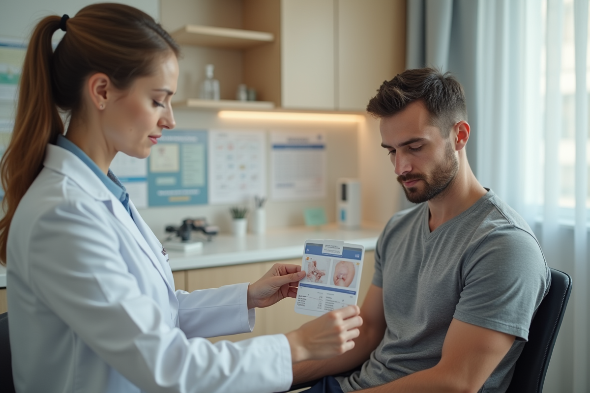 Dermatologue appliquant patchs sur un patient en clinique