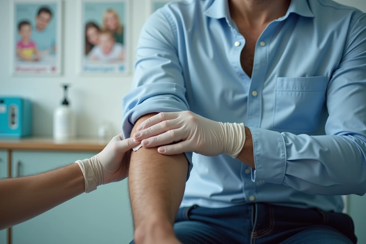 Médical désinfecte le bras d
