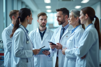 Groupe de scientifiques en laboratoire moderne pour le traitement du diabete