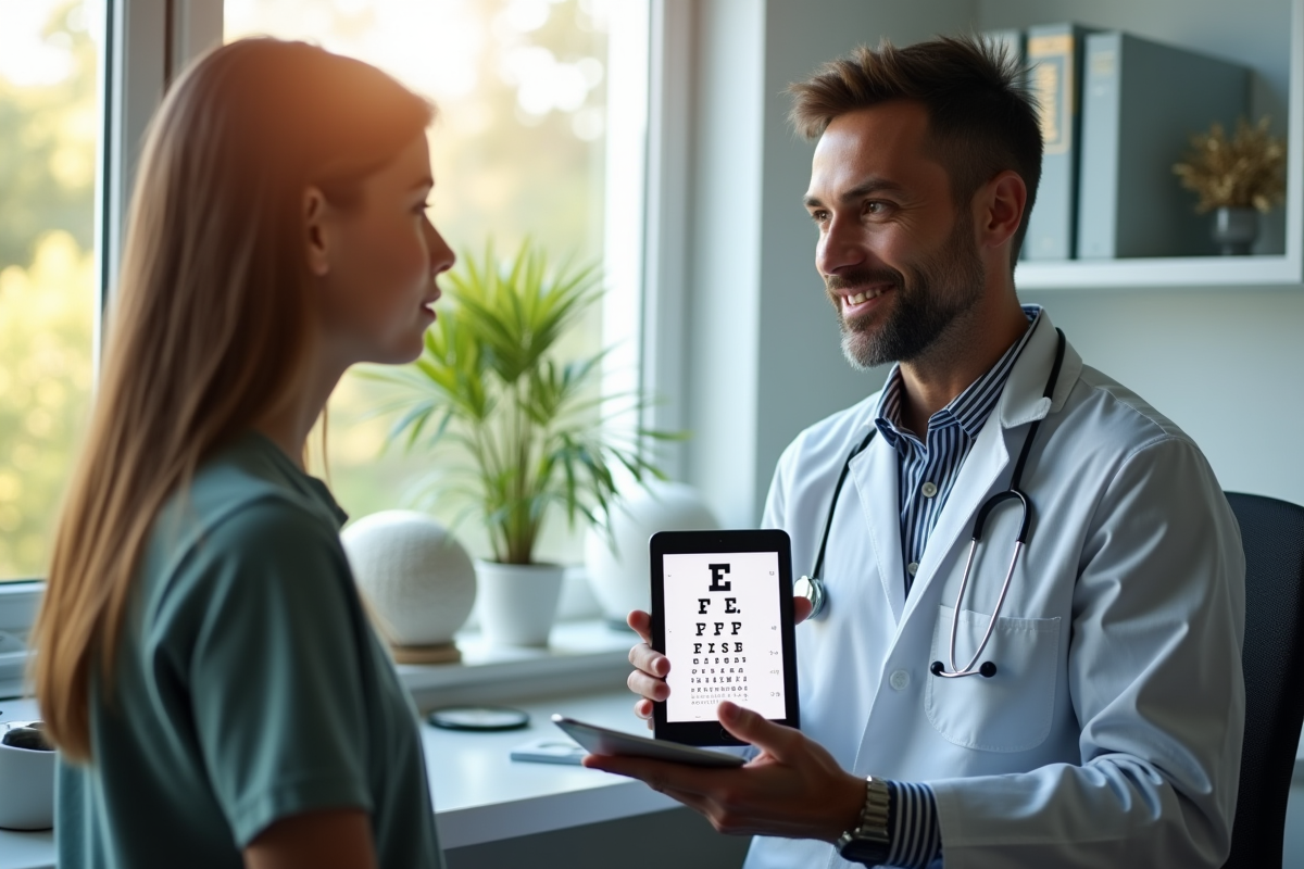 Optometristes réalisant un examen de vue à un adolescent