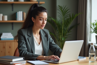 Femme confiante travaillant dans un bureau à domicile