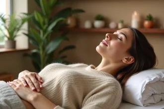 Femme détendue en séance de relaxation dans un espace zen