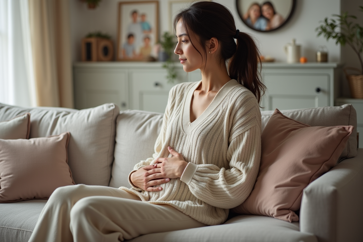 Femme sereine reposant dans un salon cosy