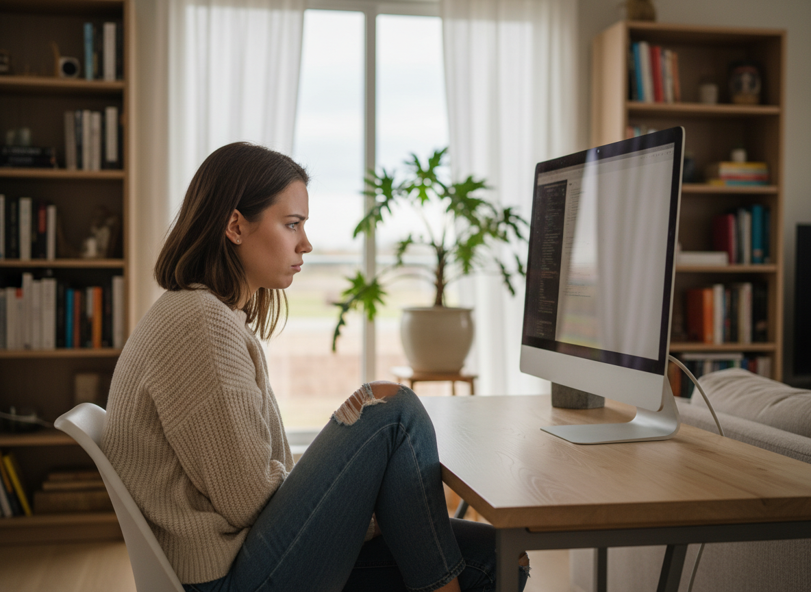 Jeune femme au travail à domicile sur un bureau moderne