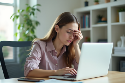 Jeune femme travaillant sur un ordinateur dans une pièce lumineuse