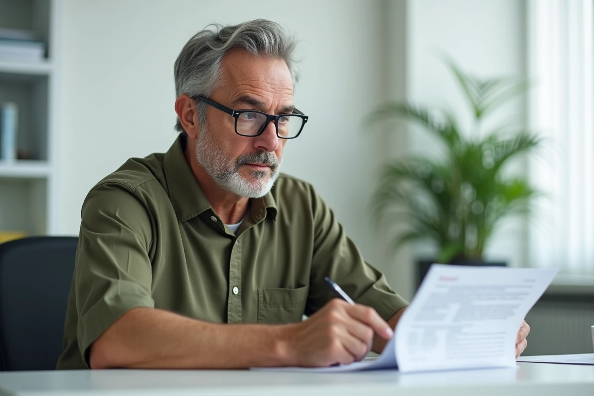 Homme consultant un bilan sanguin médical montrant des résultats de transaminases élevées chez un médecin
