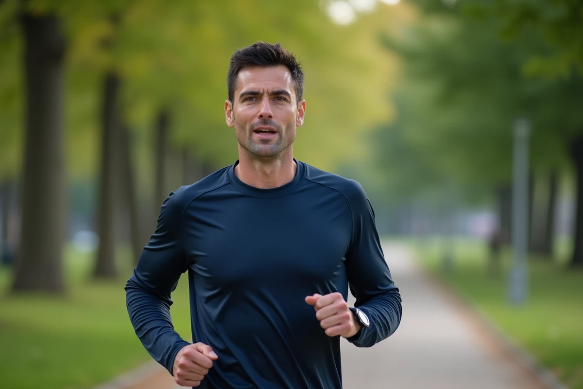 Homme qui fait du jogging dans un parc pour pratiquer une activité physique régulière et améliorer les fonctions hépatiques