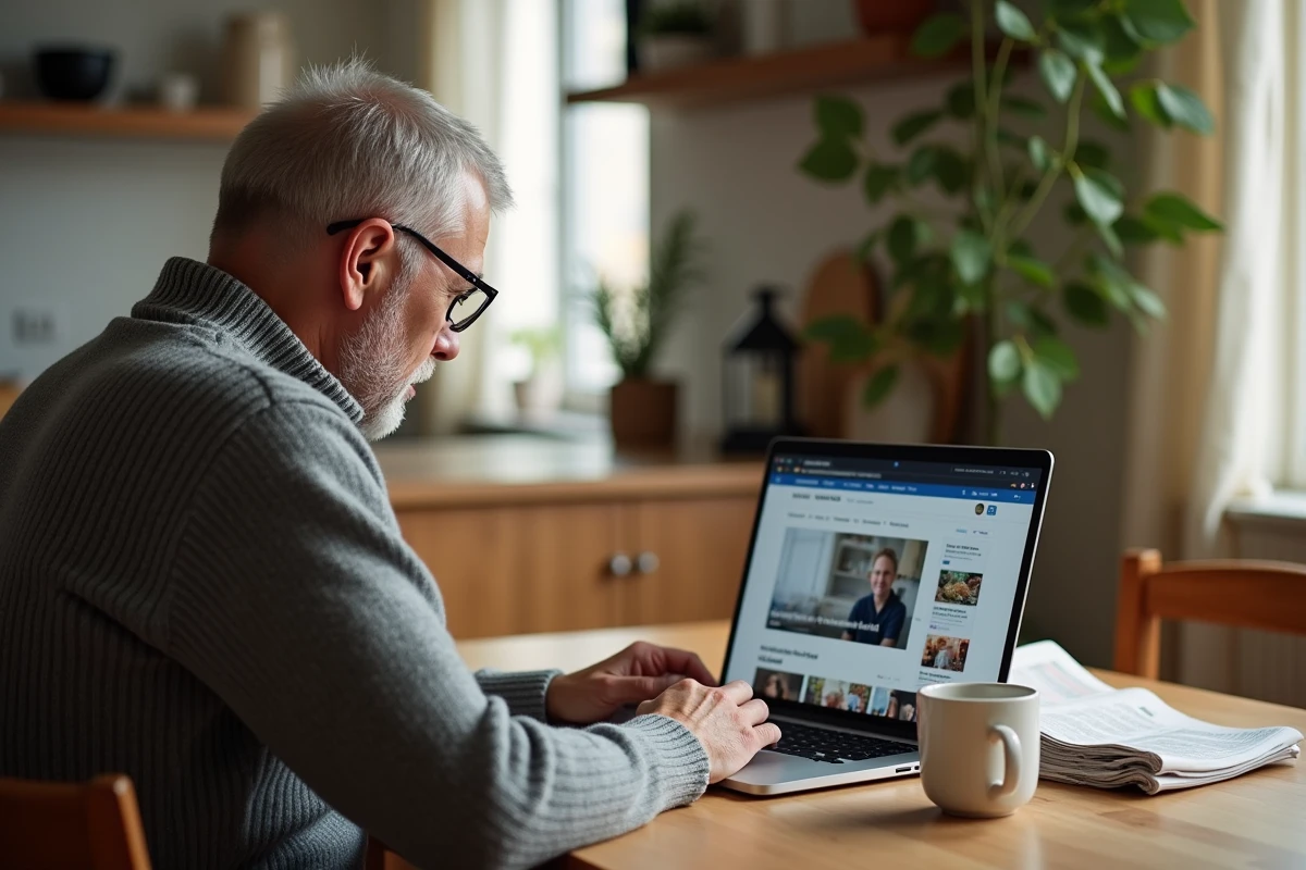 Homme consultant les nouvelles recommandations Covid sur son ordinateur portable à la maison