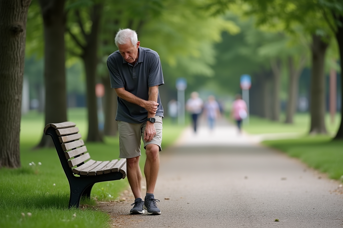 Homme âgé se reposant sur un banc dans un parc urbain
