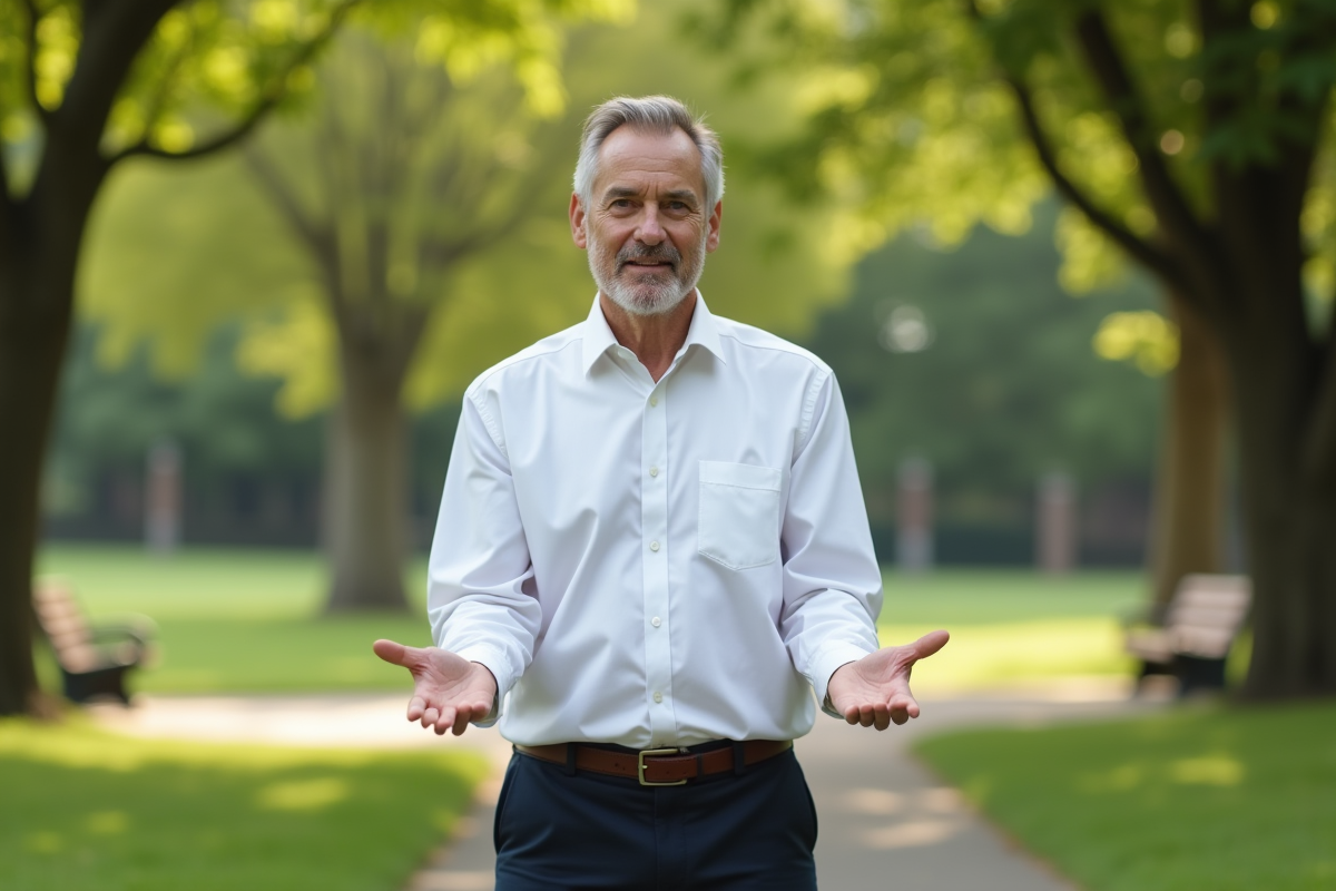 Homme d age moyen concentré dans un parc tranquille