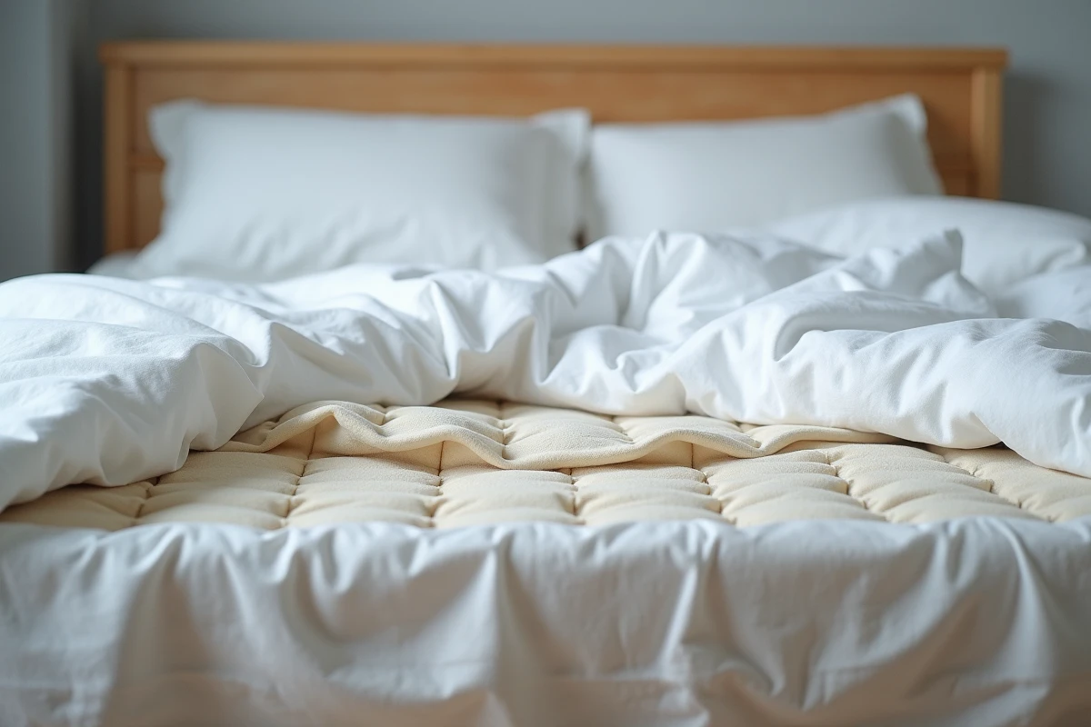 Matelas affaissé avec empreinte corporelle visible révélant un mauvais soutien lombaire côté droit
