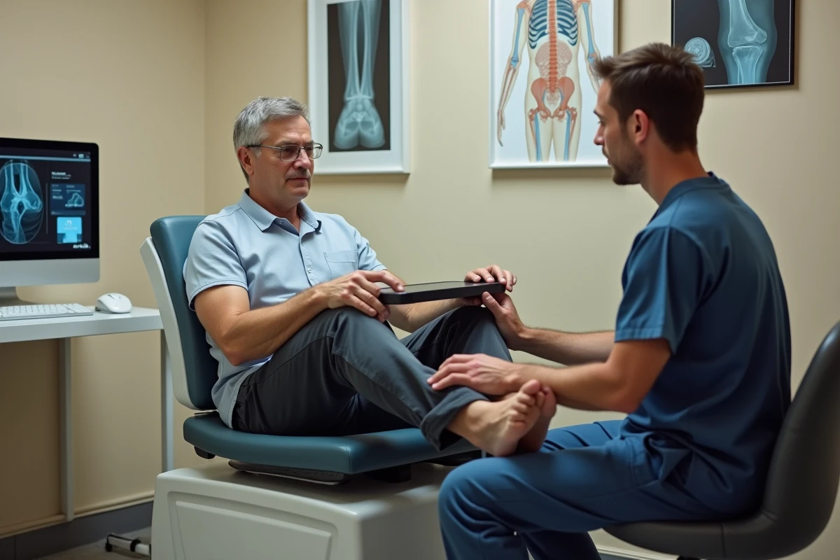 Patient faisant une radiographie du genou sans ordonnance chez un radiologue spécialisé