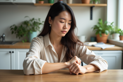 Jeune femme appliquant une creme sur son bras eczema